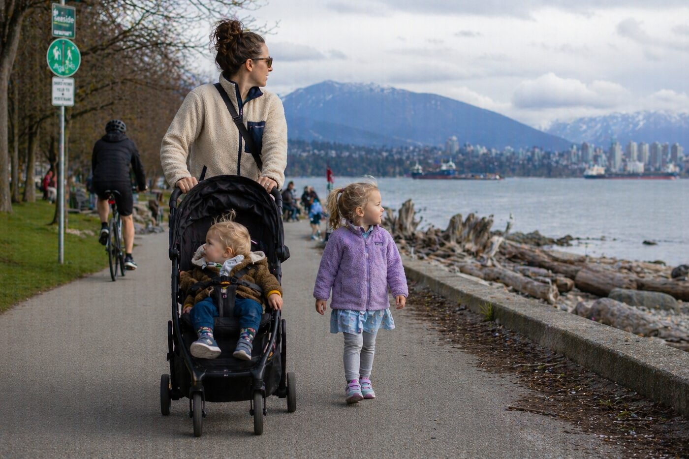 Family enjoying a walk along the Vancouver seawall